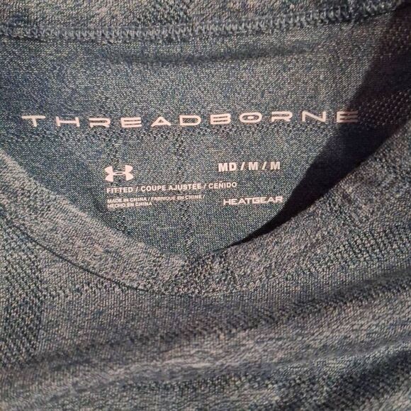Under Armour Mens Threadborne Heat Gear Fitted 3/4 Sleeve Heather Blue Top Sz M - Picture 3 of 4